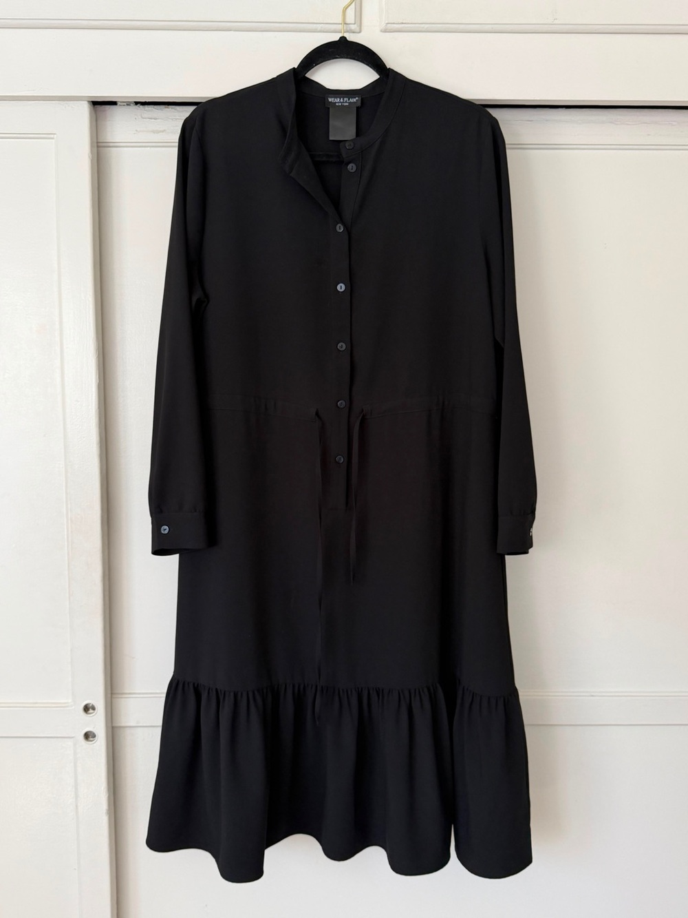 Black Long-Sleeve Tiered Button Dress